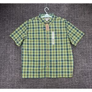 Duluth Trading Shirt Mens 2XL Green Plaid Relaxed Untucked Short Sleeve NWT 02